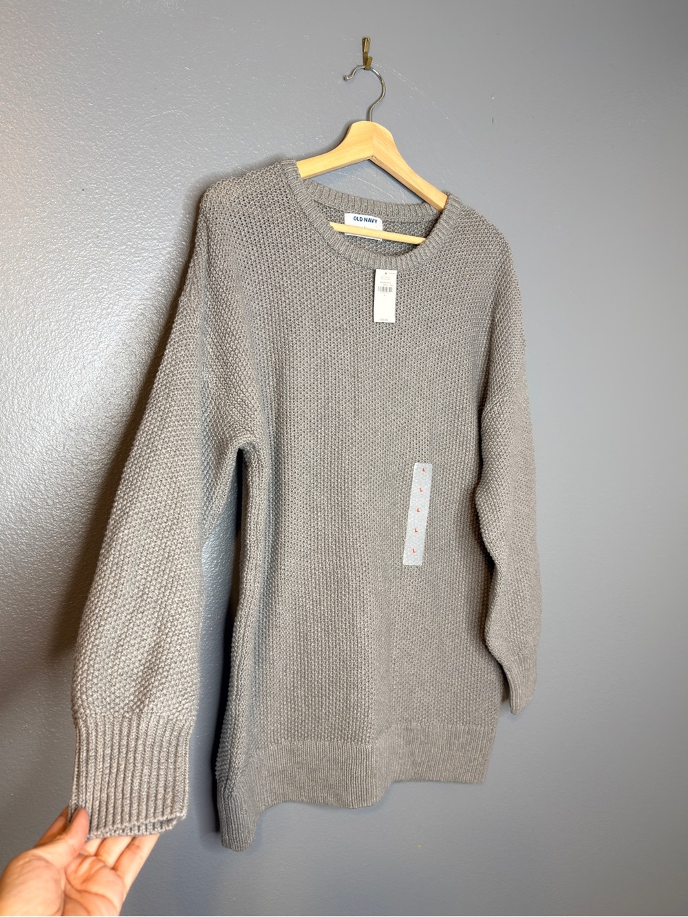 Old Navy Light Gray Textured Crewneck Tunic Length Sweater Womens Large NWT